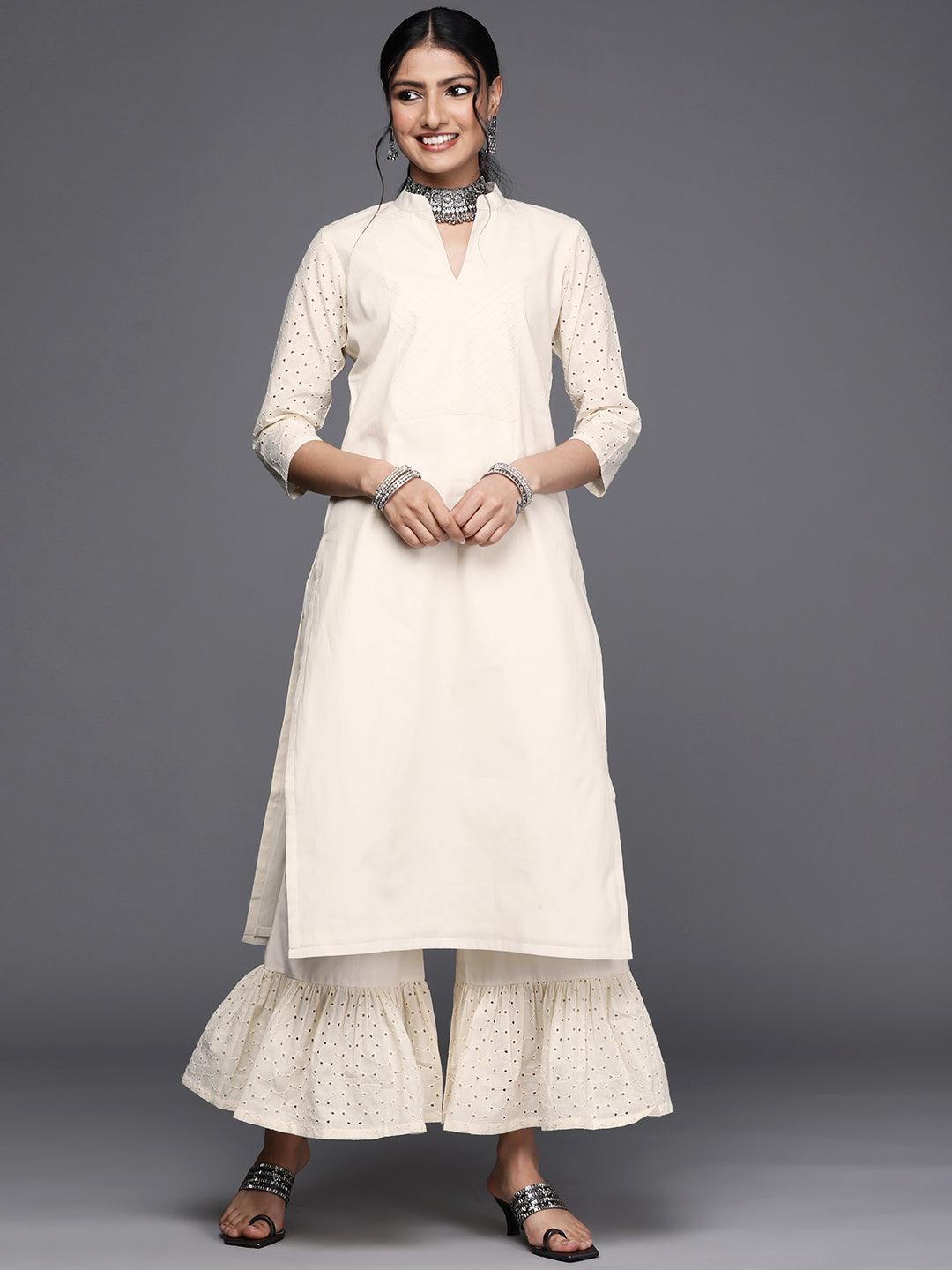 Off White Solid Cotton Kurta