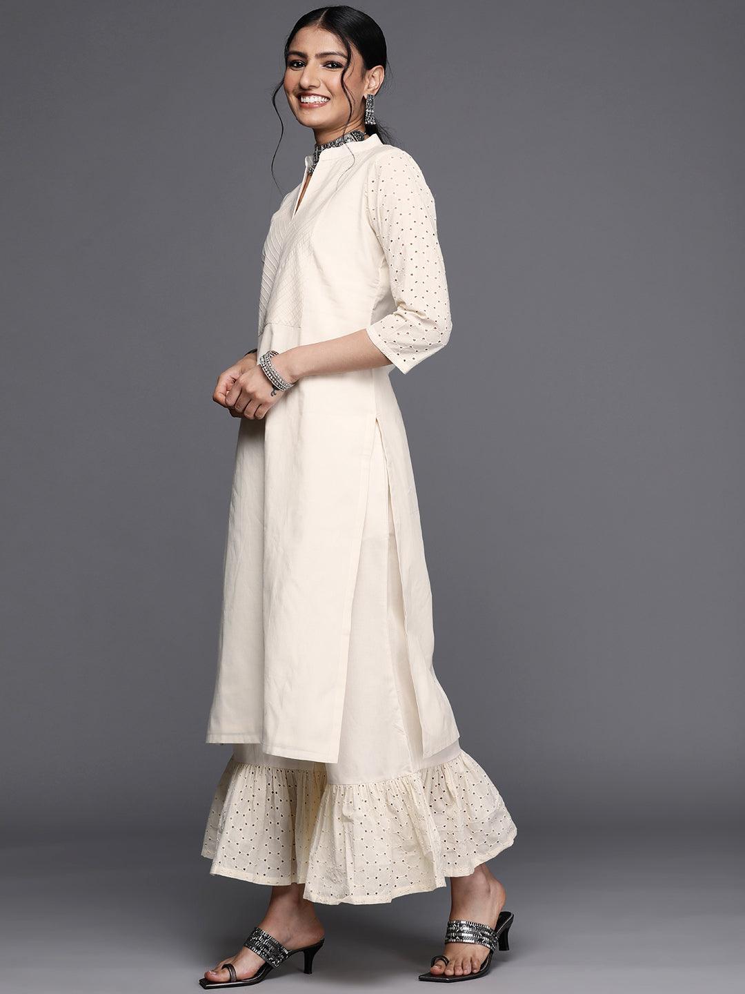 Off White Solid Cotton Kurta