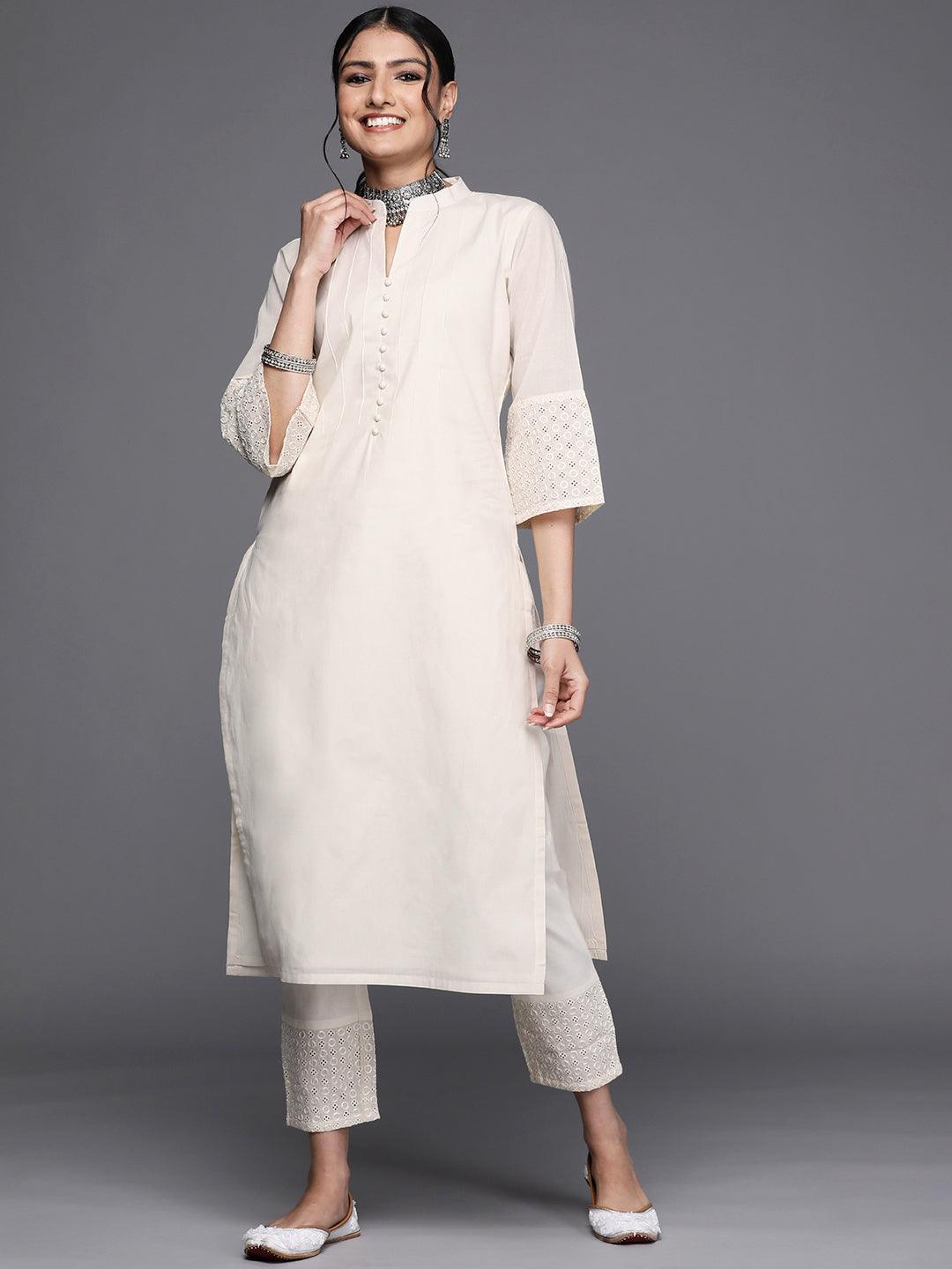 Off White Solid Cotton Kurta