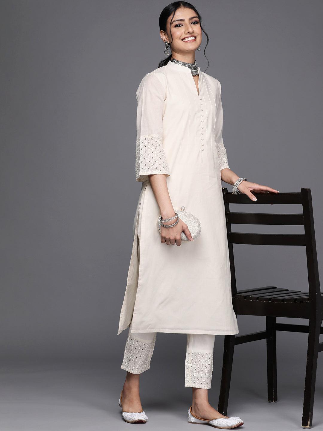 Off White Solid Cotton Kurta