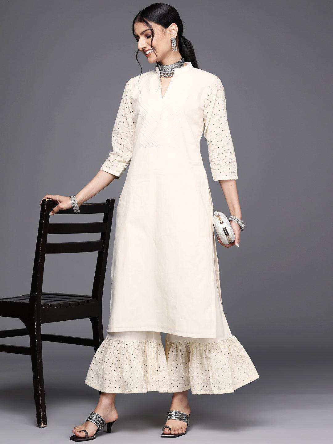 Off White Solid Cotton Kurta