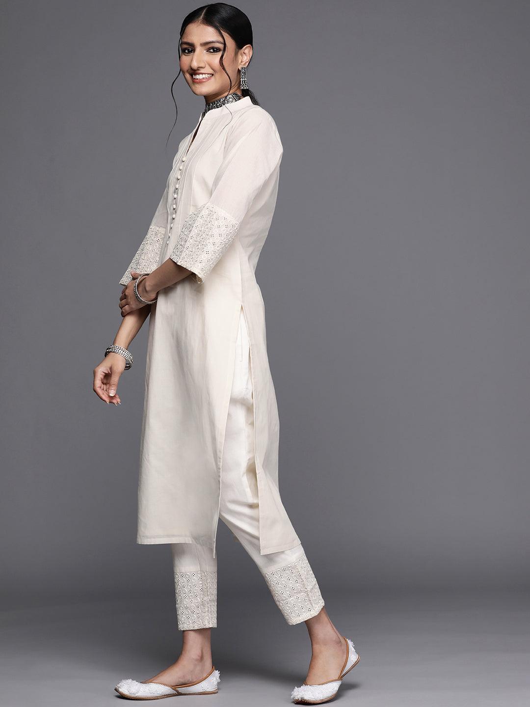 Off White Solid Cotton Kurta