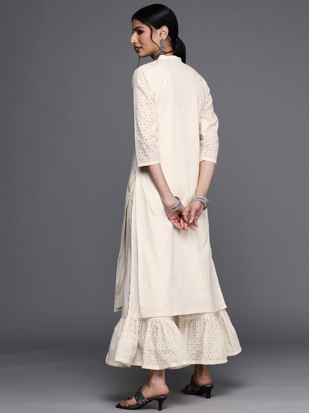 Off White Solid Cotton Kurta - ShopLibas