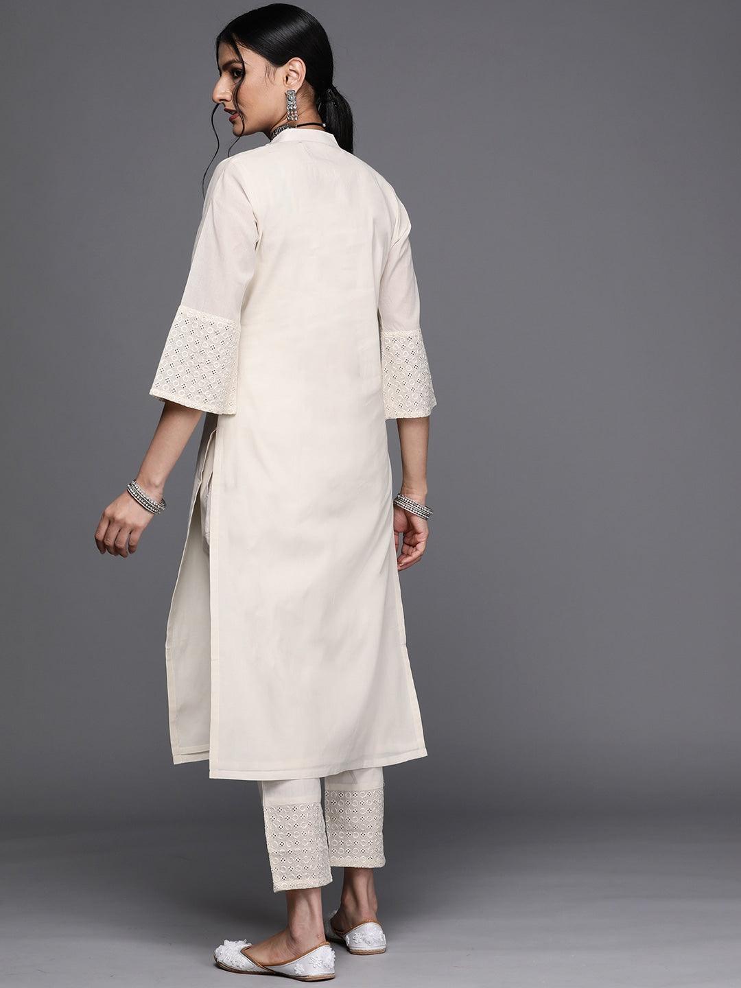 Off White Solid Cotton Kurta