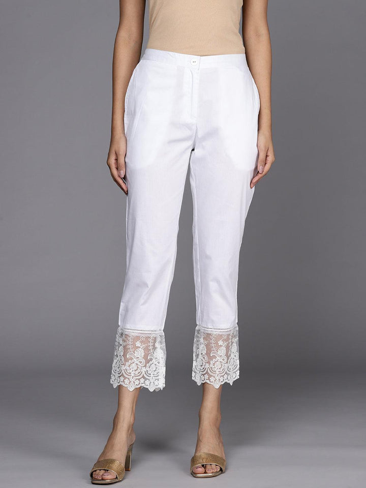 Off White Solid Cotton Trousers - ShopLibas