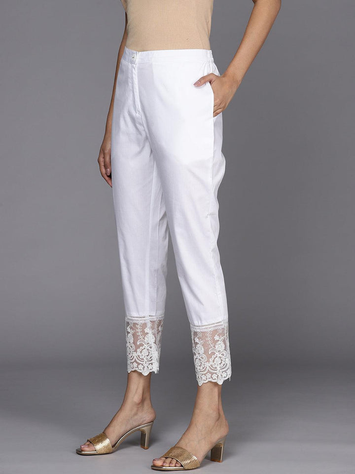 Off White Solid Cotton Trousers - ShopLibas