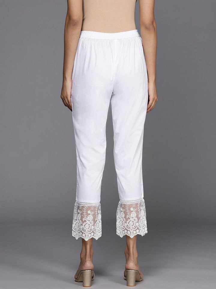 Off White Solid Cotton Trousers - ShopLibas