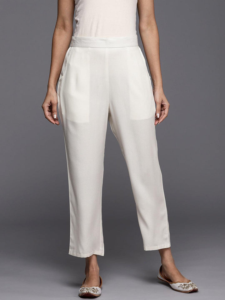 Off White Solid Pashmina Wool Trousers - ShopLibas