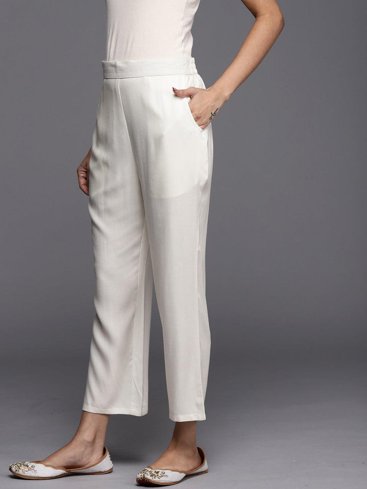 Off White Solid Pashmina Wool Trousers - ShopLibas