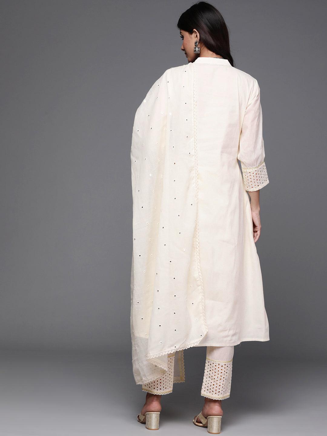 Off White Yoke Design Cotton Suit Set