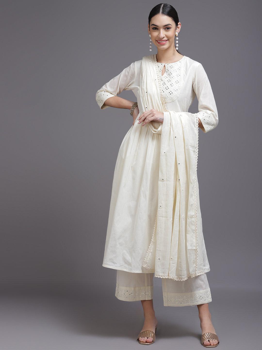 Off White Yoke Design Cotton Suit Set