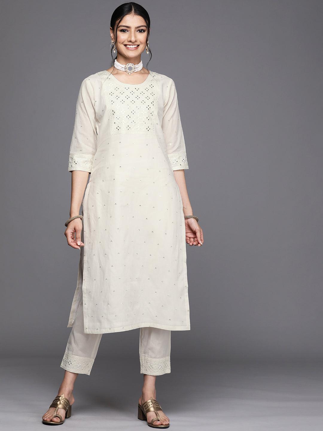 Off White Yoke Design Cotton Kurta - ShopLibas