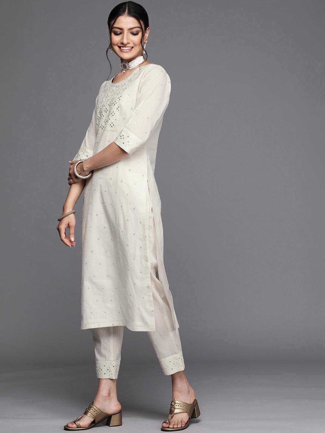 Off White Yoke Design Cotton Kurta - ShopLibas