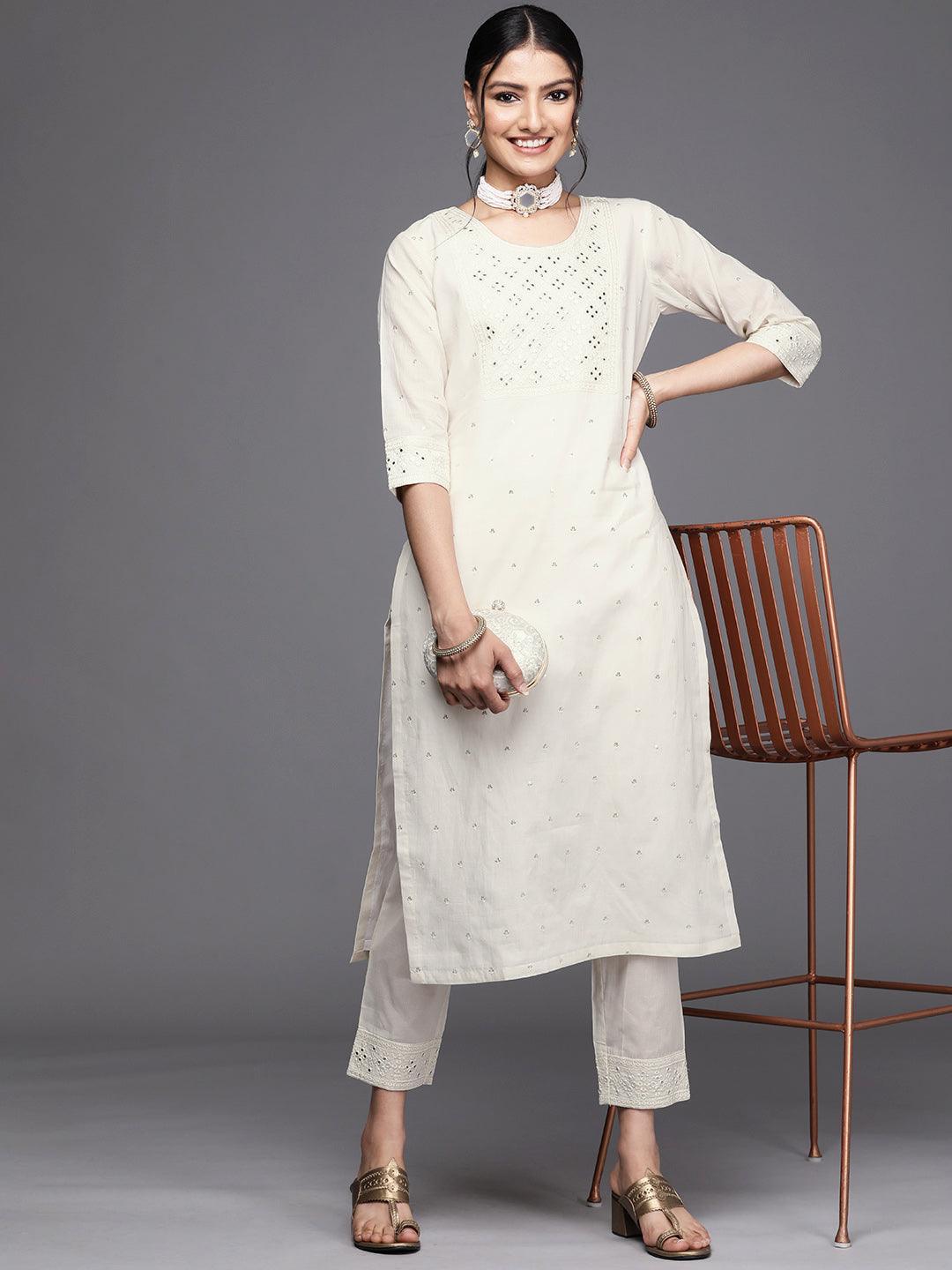 Off White Yoke Design Cotton Kurta - ShopLibas