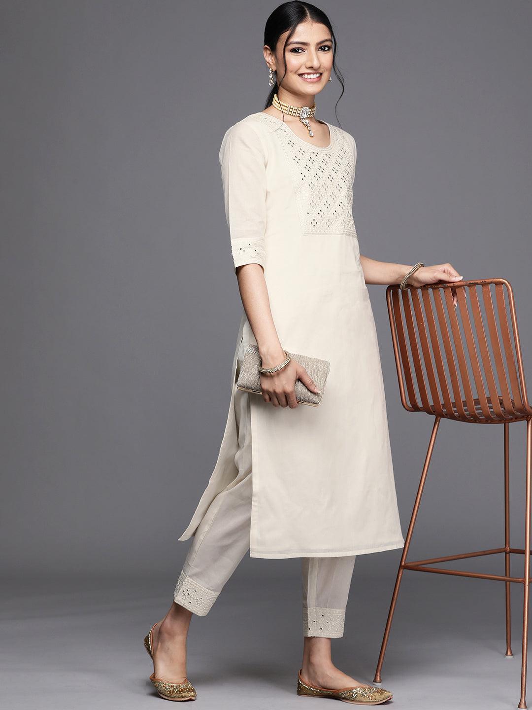 Off White Yoke Design Cotton Kurta