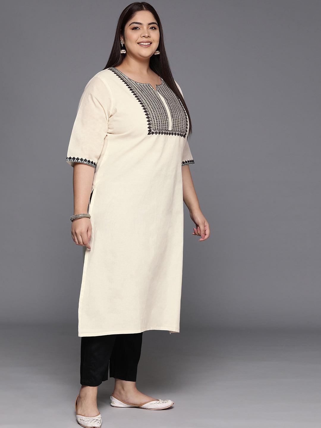 Off White Yoke Design Cotton Straight Kurta - ShopLibas