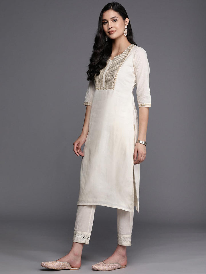 Off White Printed Cotton Straight Kurta - ShopLibas