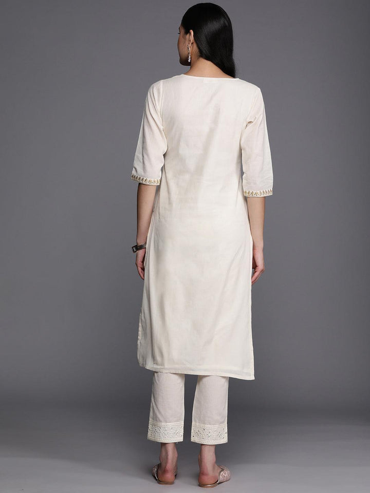 Off White Printed Cotton Straight Kurta - ShopLibas