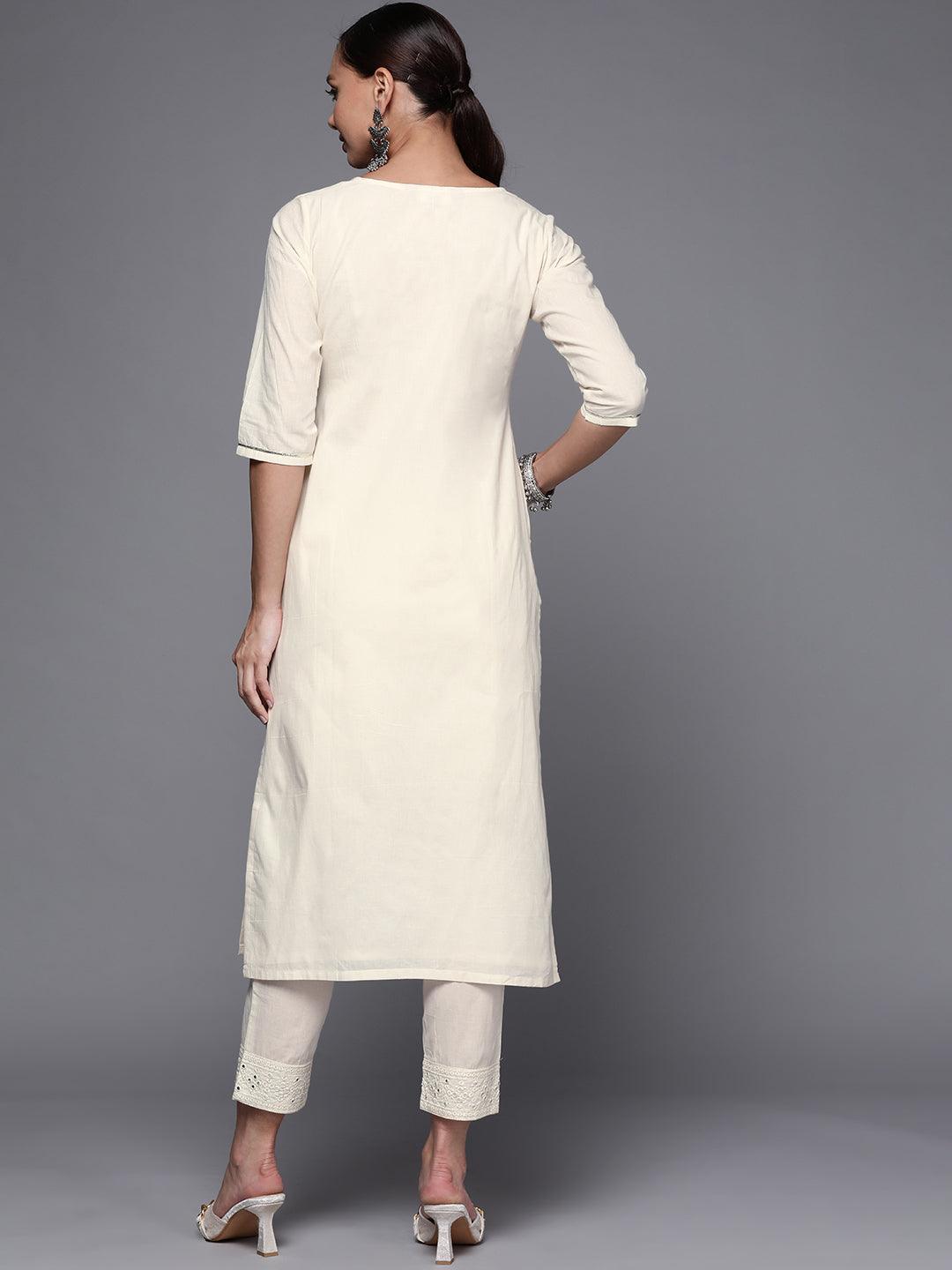 Off White Yoke Design Cotton Straight Kurta