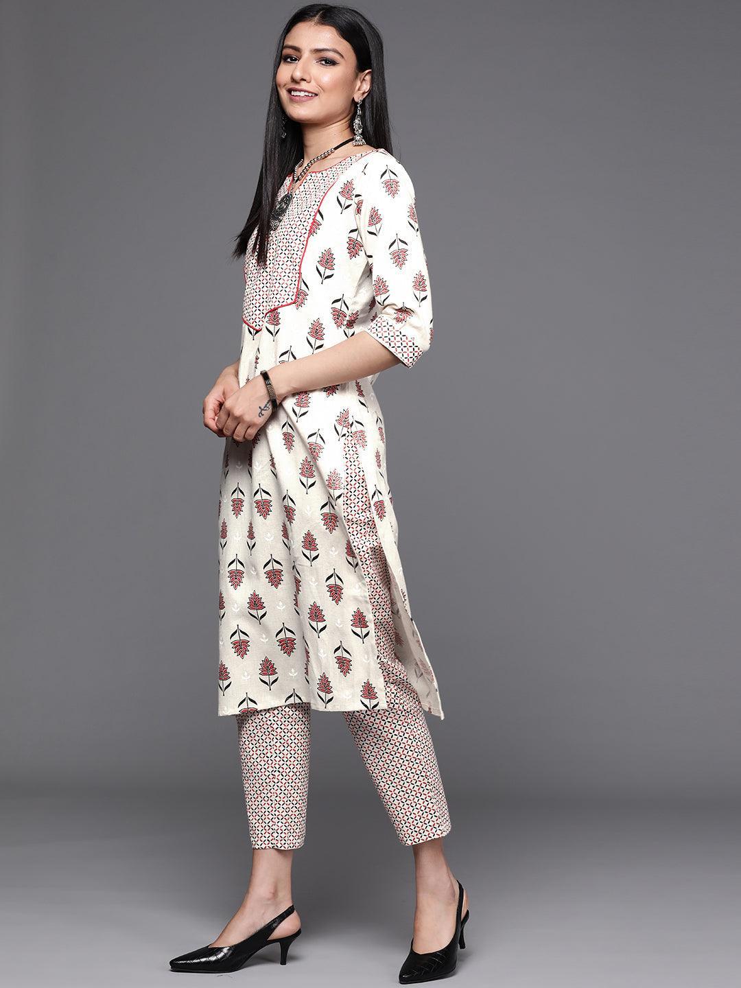 Off White Yoke Design Cotton Suit Set - ShopLibas