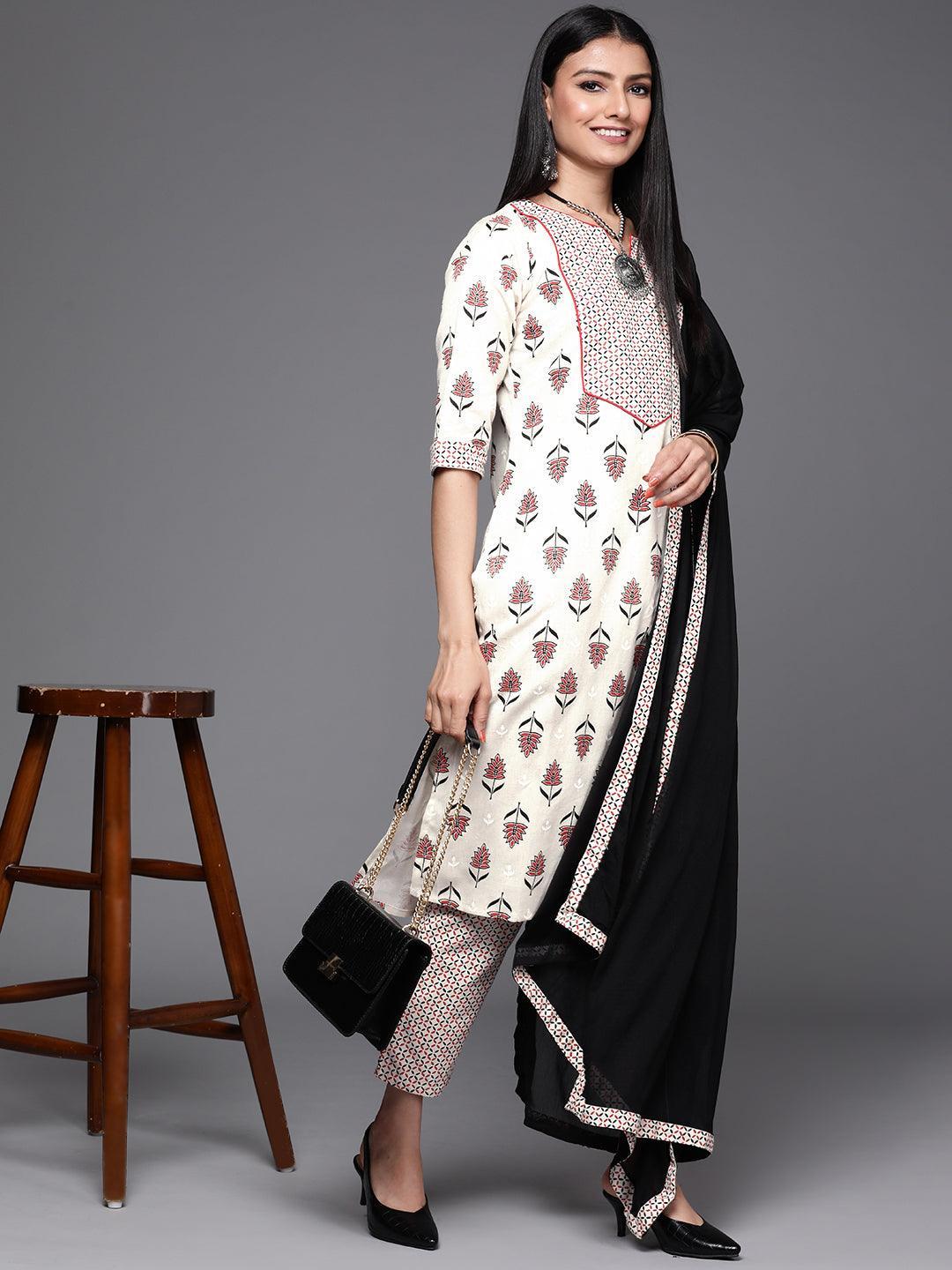 Off White Yoke Design Cotton Suit Set - ShopLibas