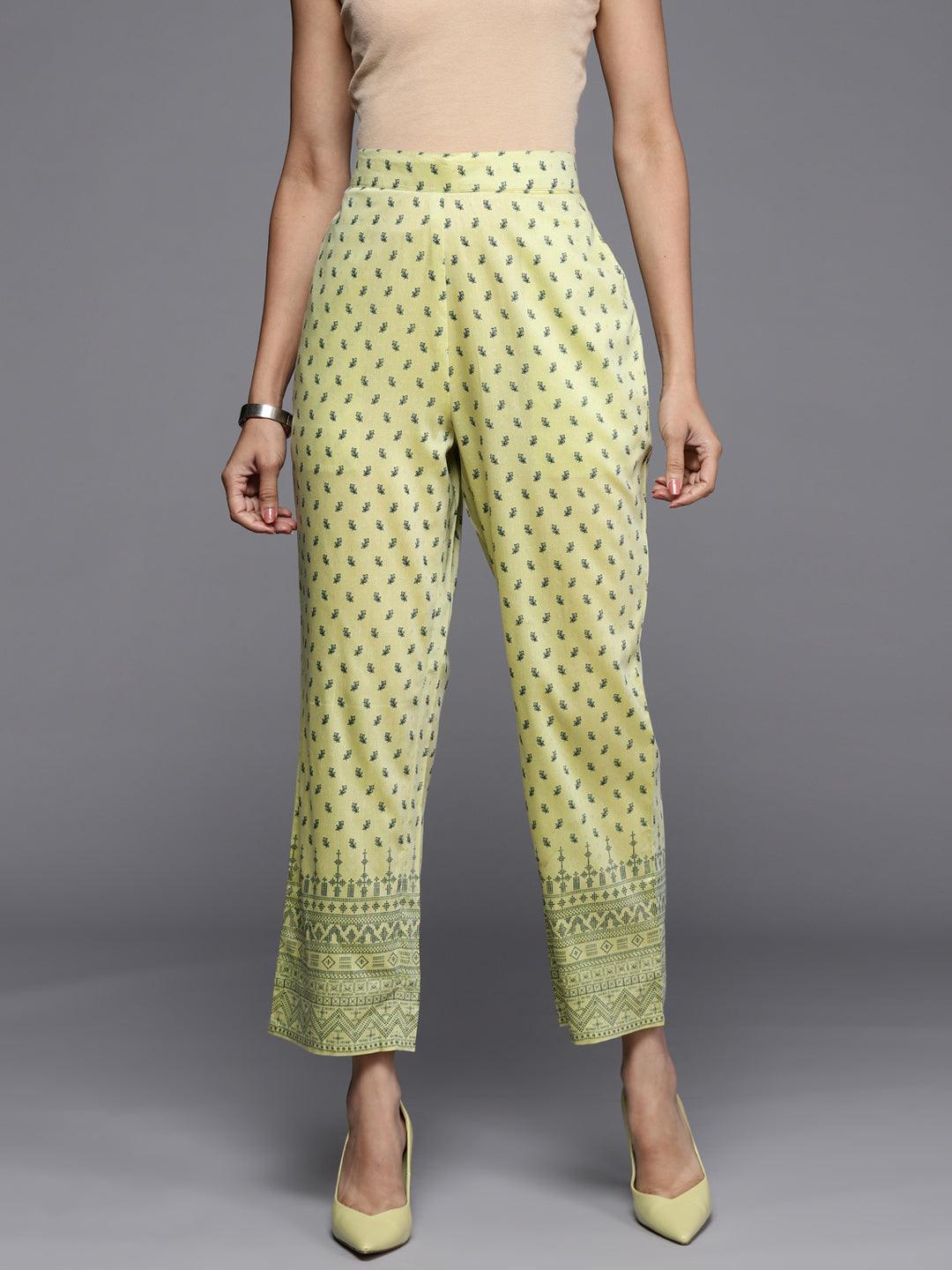 Olive Printed Silk Trousers