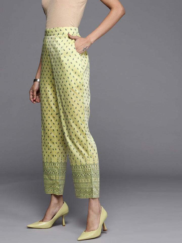 Olive Printed Silk Trousers - ShopLibas