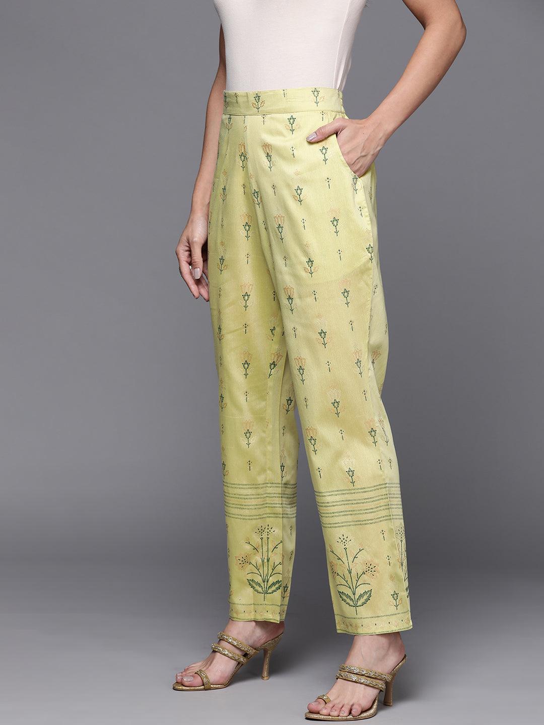 Olive Printed Silk Trousers