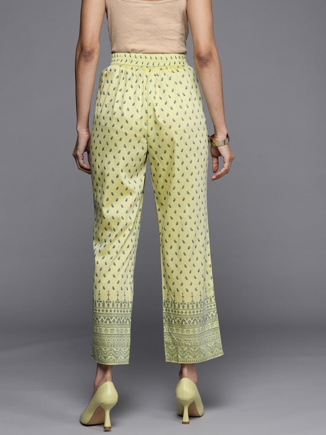 Olive Printed Silk Trousers