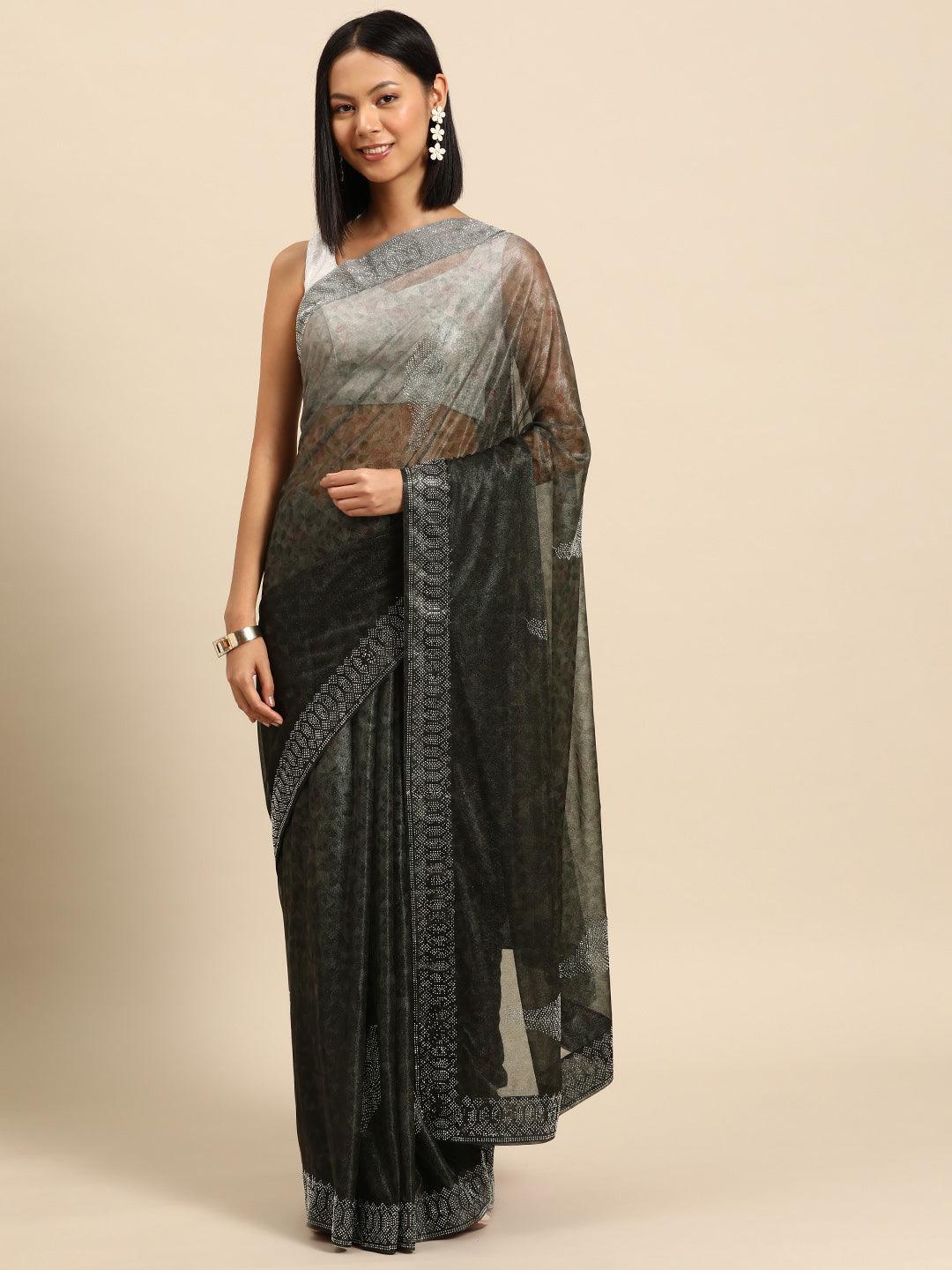 Olive Solid Lycra Saree