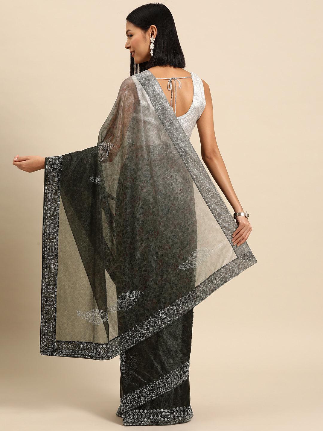 Olive Solid Lycra Saree