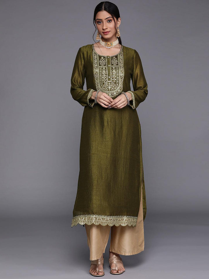 Olive Yoke Design Silk Kurta - ShopLibas