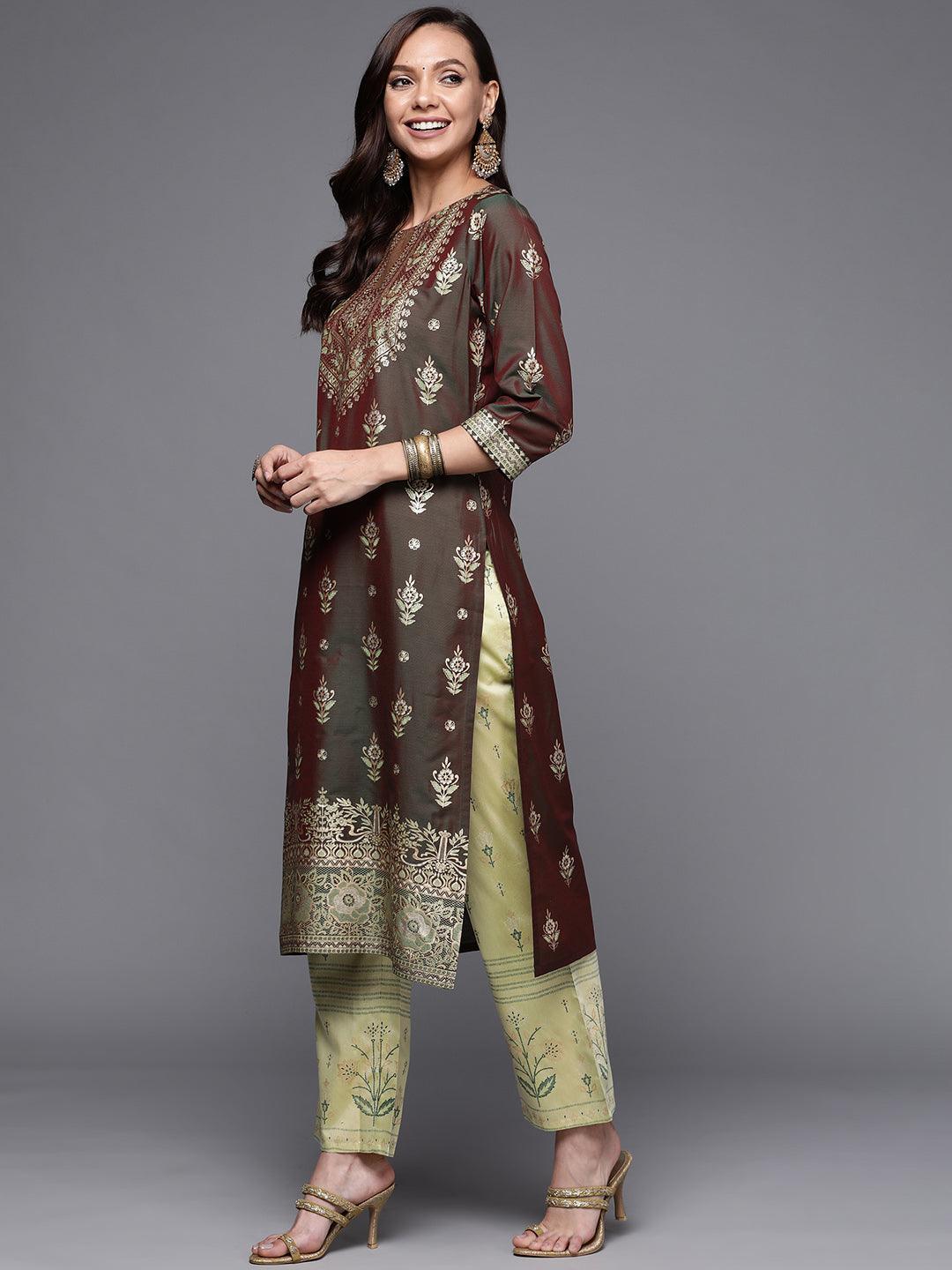 Olive Yoke Design Silk Kurta