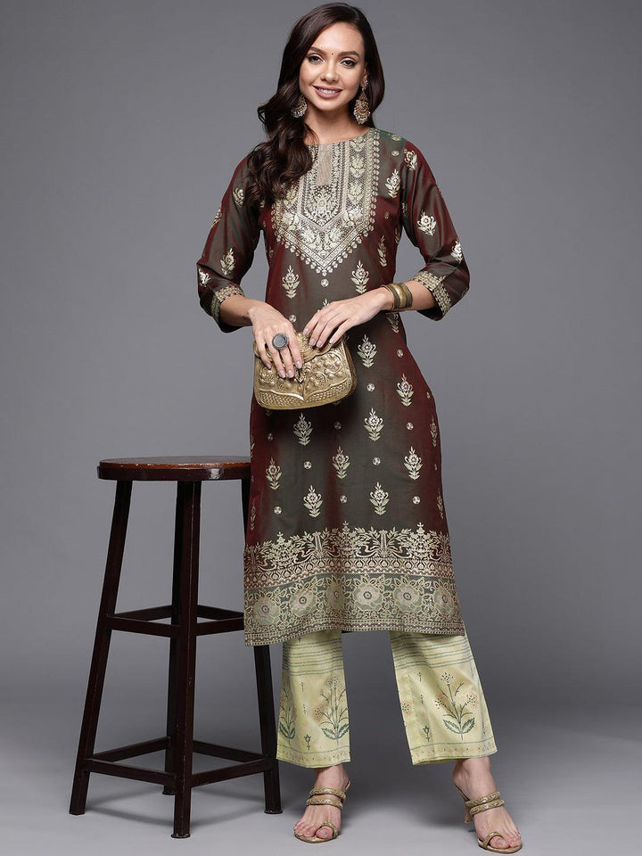 Olive Yoke Design Silk Kurta - ShopLibas