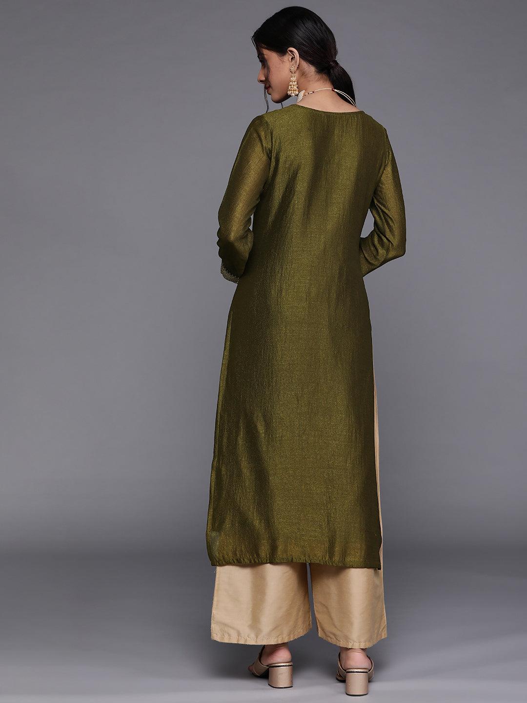 Olive Yoke Design Silk Kurta - ShopLibas