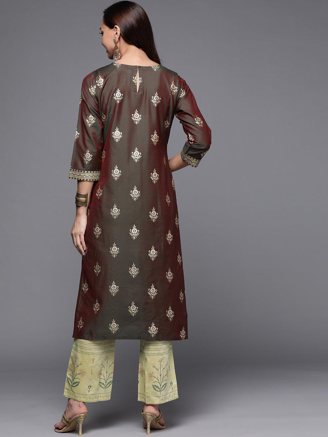 Olive Yoke Design Silk Kurta - ShopLibas