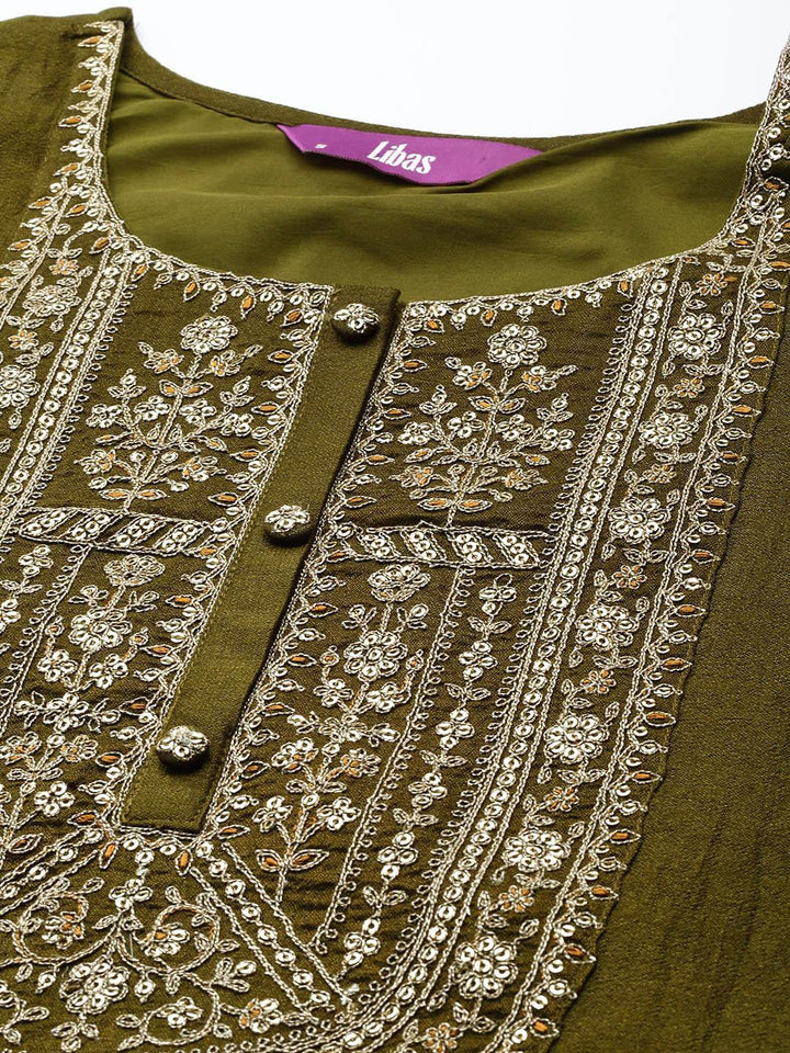 Olive Yoke Design Silk Kurta - ShopLibas