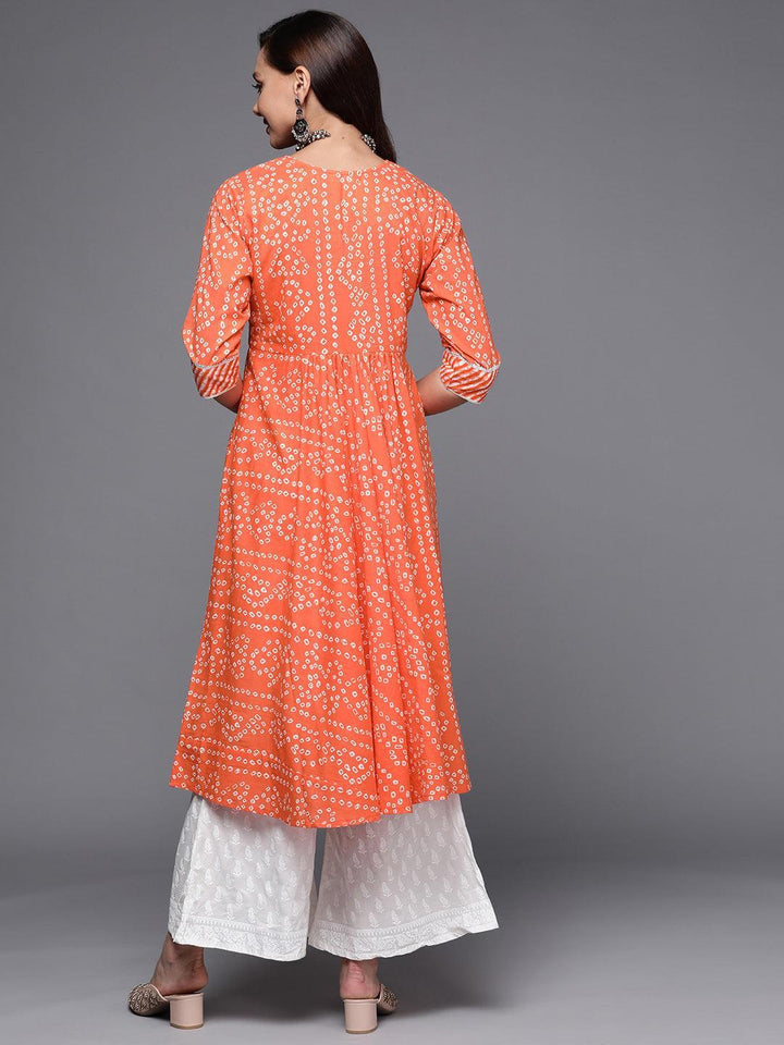 Orange Printed Cotton Anarkali Kurta - ShopLibas