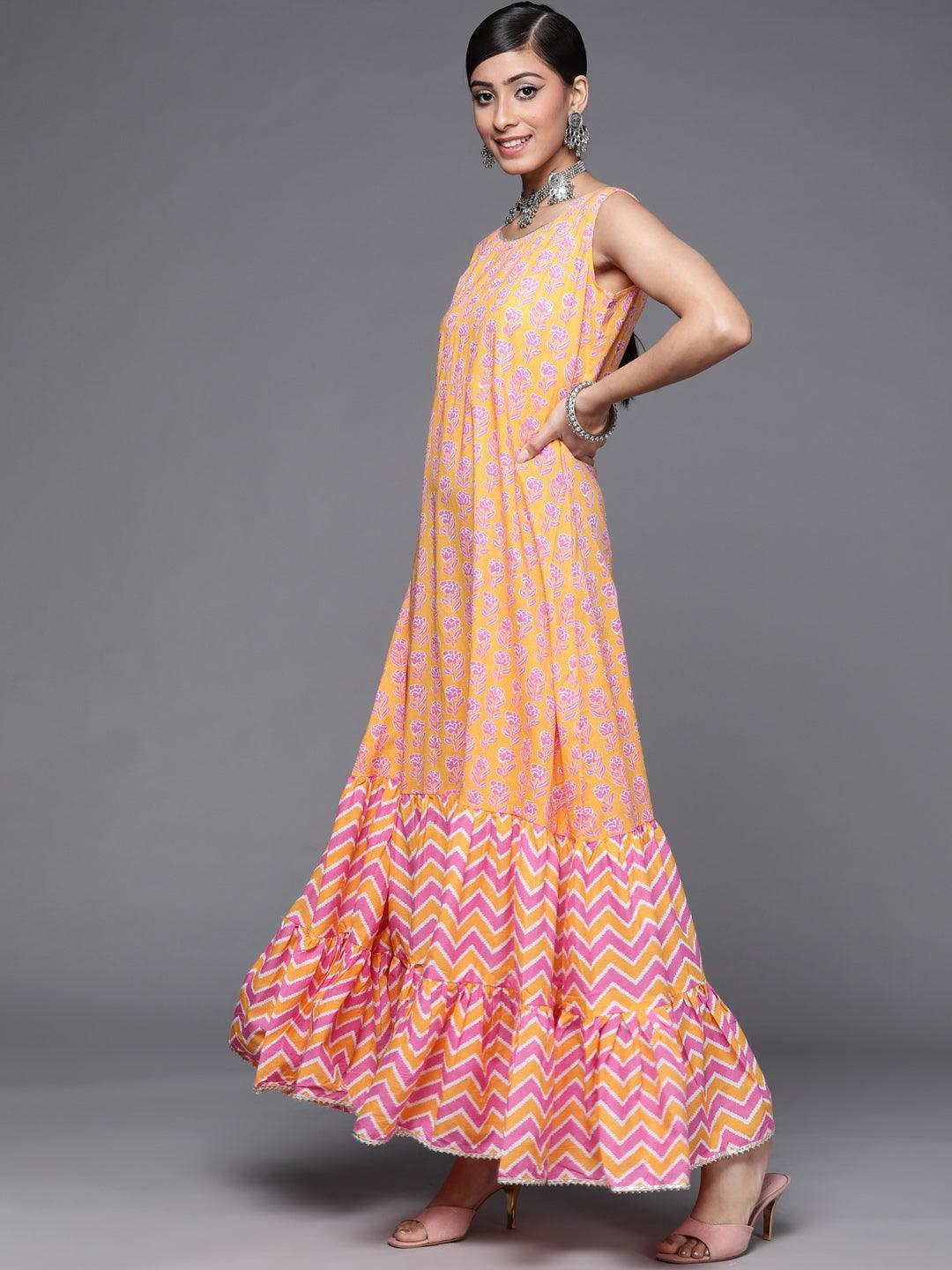 Orange Printed Cotton Dress