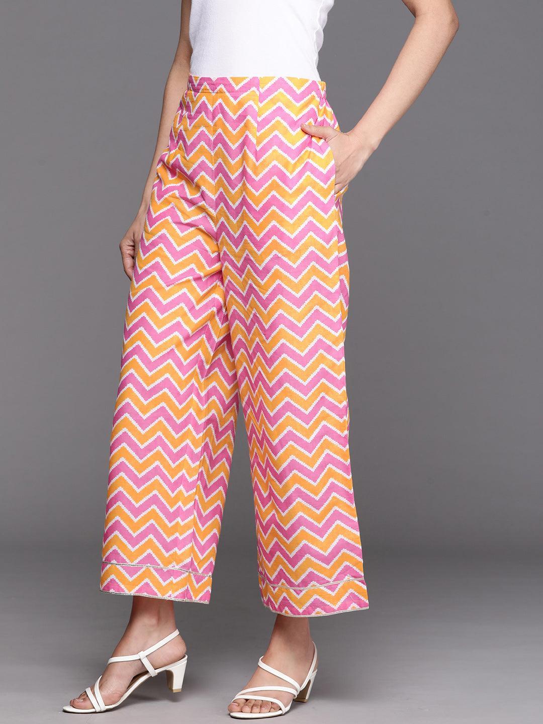 Orange Printed Cotton Palazzos - ShopLibas