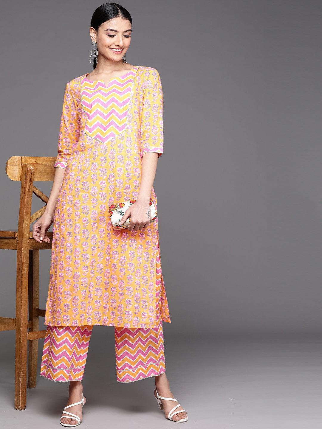 Orange Printed Cotton Palazzos - ShopLibas