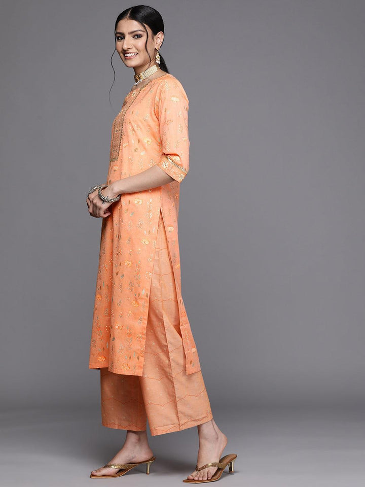 Orange Printed Cotton Silk Kurta - ShopLibas