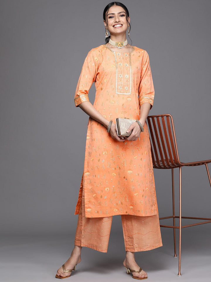 Orange Printed Cotton Silk Kurta - ShopLibas