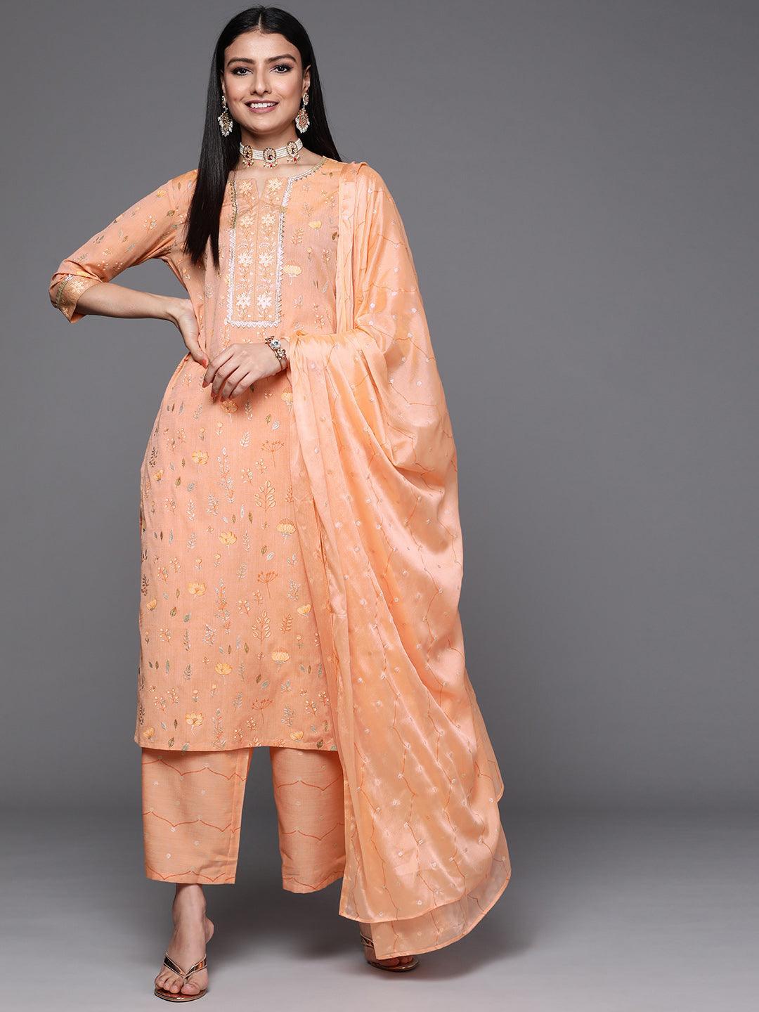 Orange Printed Cotton Suit Set