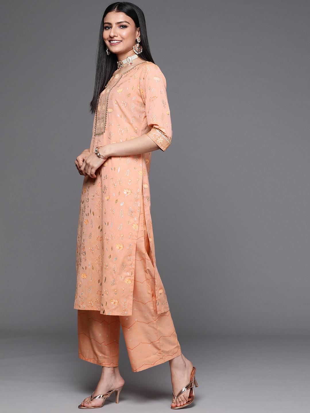 Orange Printed Cotton Suit Set