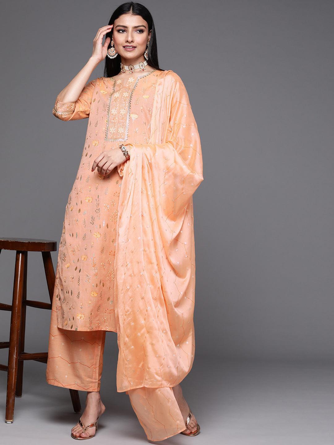 Orange Printed Cotton Suit Set