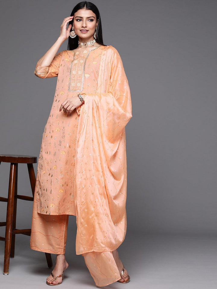 Orange Printed Cotton Suit Set - ShopLibas