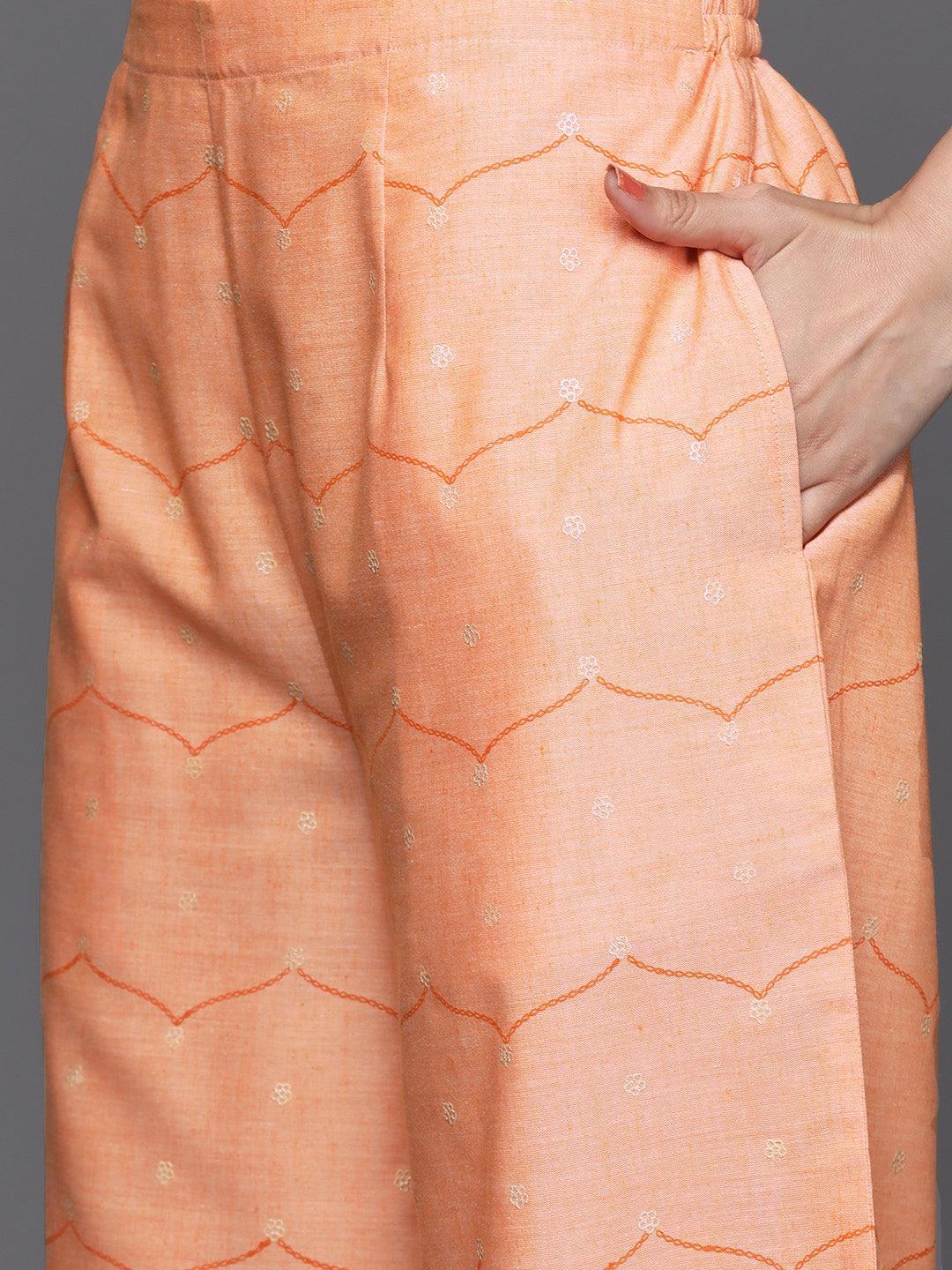 Orange Printed Cotton Suit Set