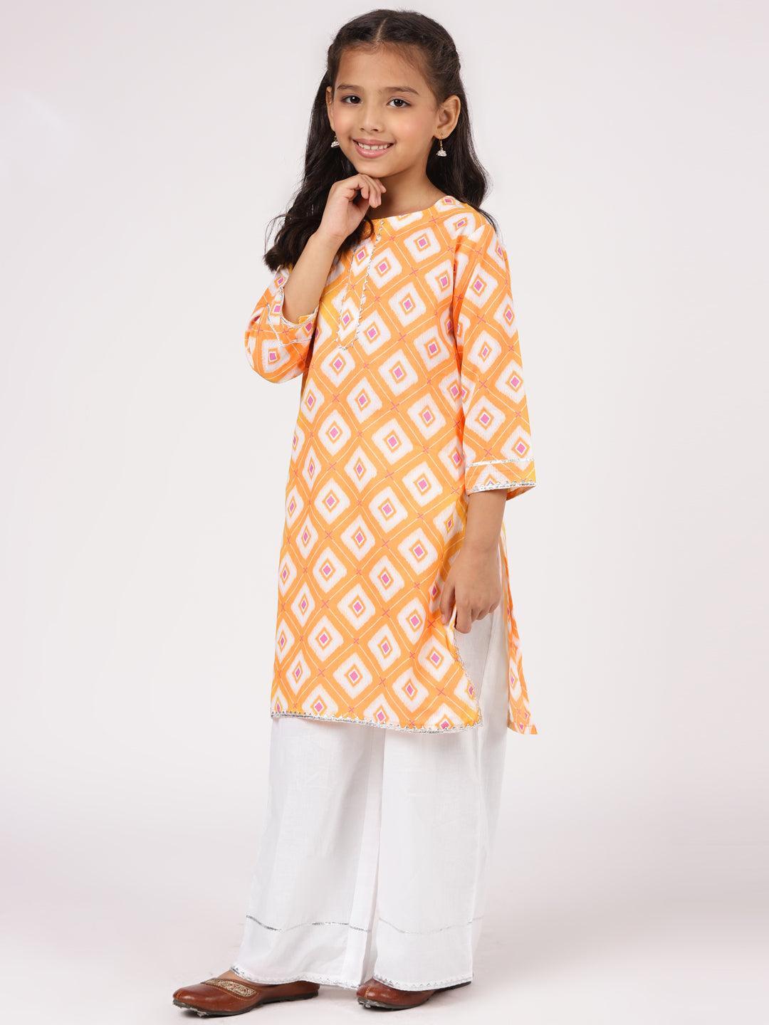 Orange Printed Cotton Kurta Set - ShopLibas