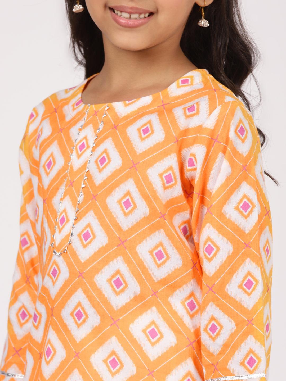 Orange Printed Cotton Kurta Set - ShopLibas